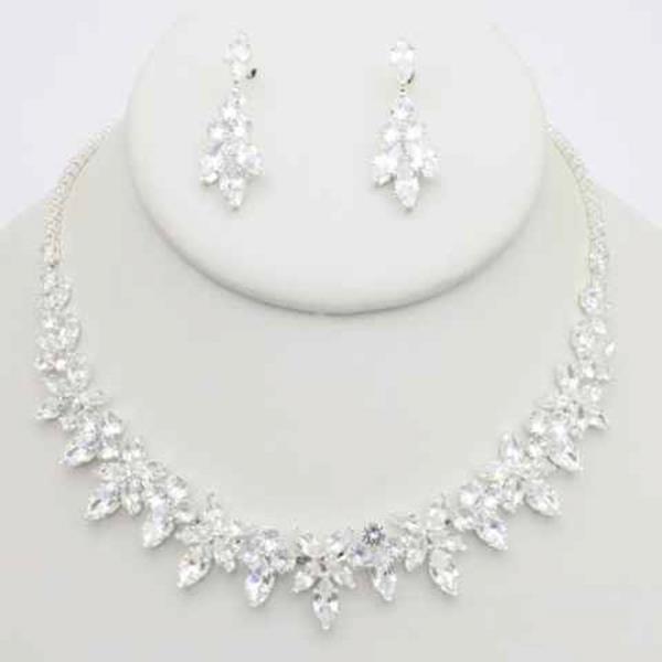 CZ TEARDROP CLUSTER NECKLACE EARRING SET