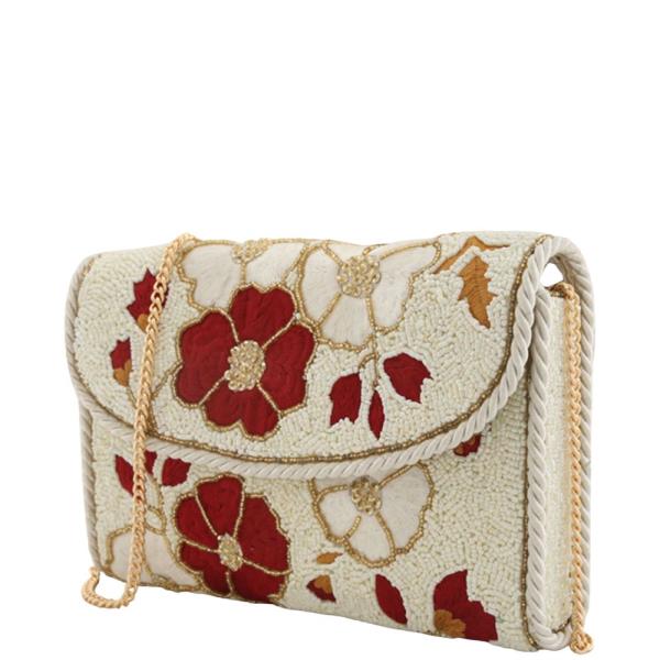 SEED BEAD THREAD FLOWER CLUTCH CROSSBODY BAG