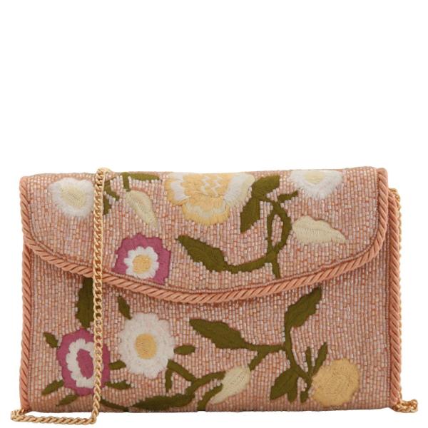 SEED BEAD THREAD FLOWER CLUTCH CROSSBODY BAG