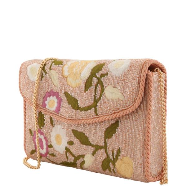 SEED BEAD THREAD FLOWER CLUTCH CROSSBODY BAG