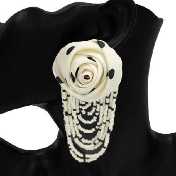 PEARL ROSE MULTI STRAND FRINGE DROP STATEMENT EARRING