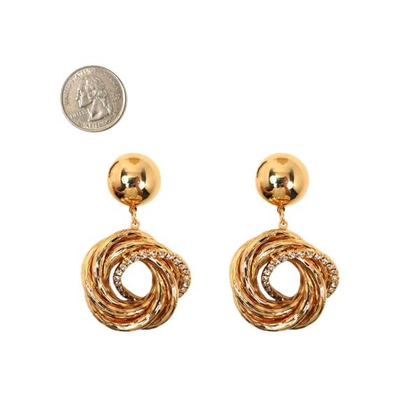 ROUND METAL W STONE DROP CLIP ON EARRING