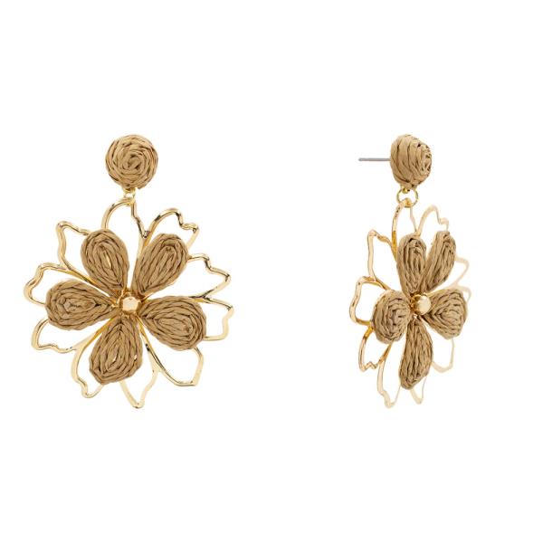 RAFFIA METAL FLOWER DROP EARRING