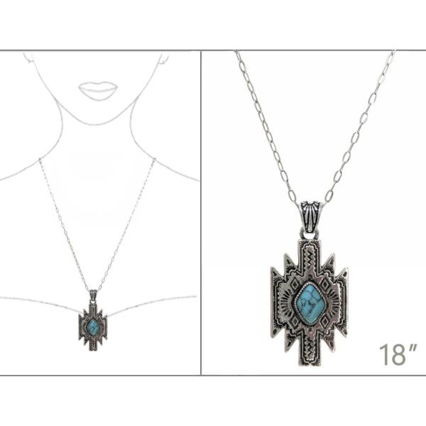 WESTERN HAND STONE AZTEK PENDANT NECKLACE