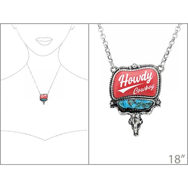 WESTERN HAND STONE W/ PRINT NECKLACE