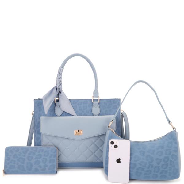 3 IN 1 QUILTED LEOPARD PRINT TOTE & SHOULDER BAG WALLET SET
