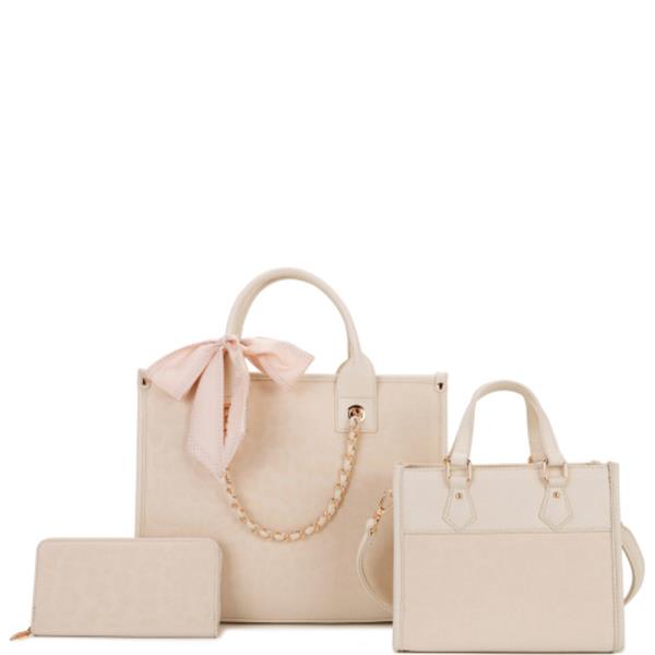 3 IN 1 LEOPARD SILKY RIBBON TOTE BAG WALLET SET