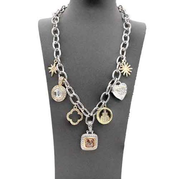 14K GOLD PLATED TWO TONE LOCK PENDANT NECKLACE