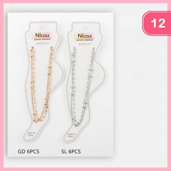 LAYERED CHAIN METAL BALL ANKLET (12 UNITS)