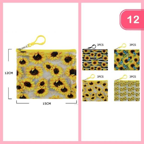 SUNFLOWER PRINT COIN BAG KEYCHAIN (12 UNITS)