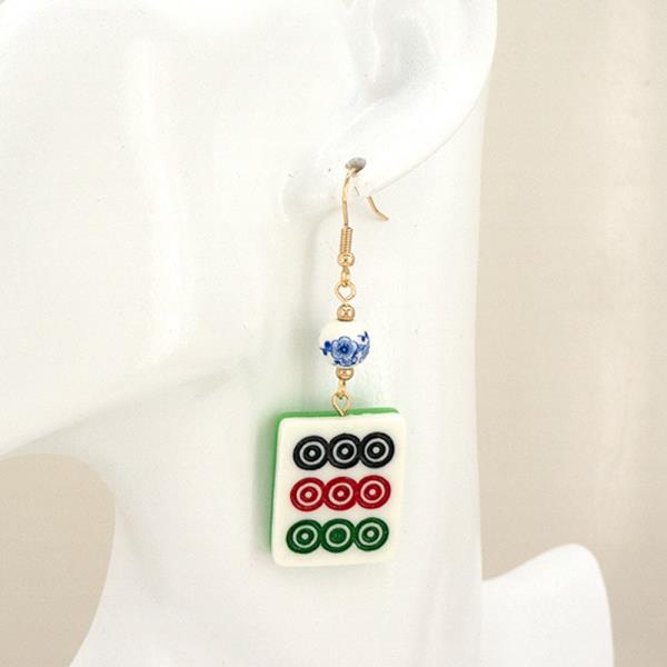 MAHJONG TILE CERAMIC BEAD DANGLE EARRING