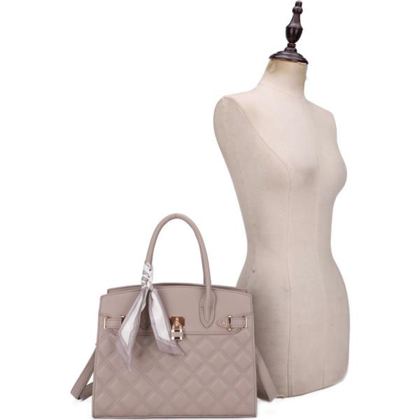 QUILTED SCARF ACCENT SATCHEL BAG WITH CROSSBODY
