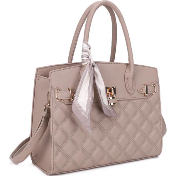 QUILTED SCARF ACCENT SATCHEL BAG WITH CROSSBODY