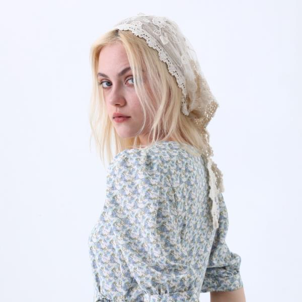 ROMANTIC LACE MESH EMBROIDERED HEAD WRAP FLORAL SHEER HAIR BANDANA