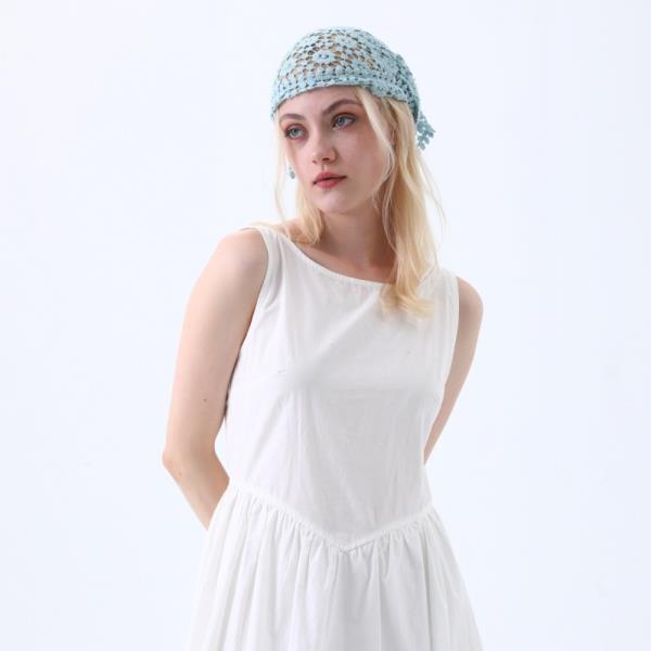BOHO CROCHET LACE HEAD SCARF LIGHTWEIGHT FLORAL KNIT HEADBAND