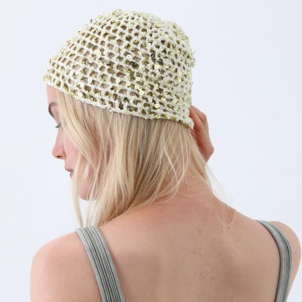BOHO SPARKLE SEQUIN CROCHET MESH BEANIE FOR PARTY