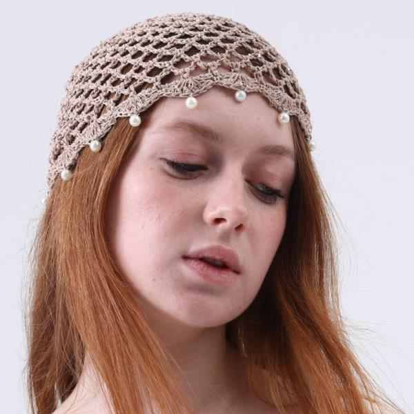 BOHO SEQUIN PERAL TASSEL CROCHET BEANIE LIGHT WEIGHT HOLLOW KNIT HAT