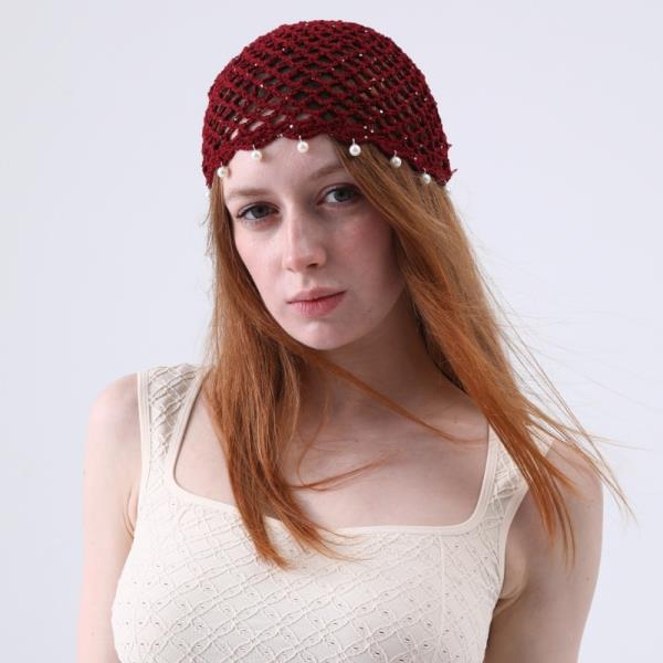 BOHO SEQUIN PERAL TASSEL CROCHET BEANIE LIGHT WEIGHT HOLLOW KNIT HAT