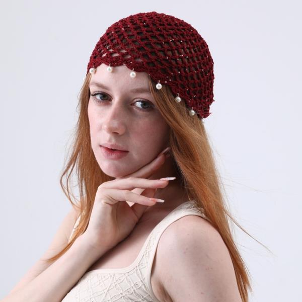 BOHO SEQUIN PERAL TASSEL CROCHET BEANIE LIGHT WEIGHT HOLLOW KNIT HAT
