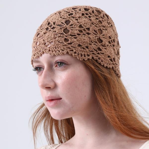 CROCHET LACE BEANIE HAT HOLLOW OUT KNIT SKULL CAP FOR WOMEN