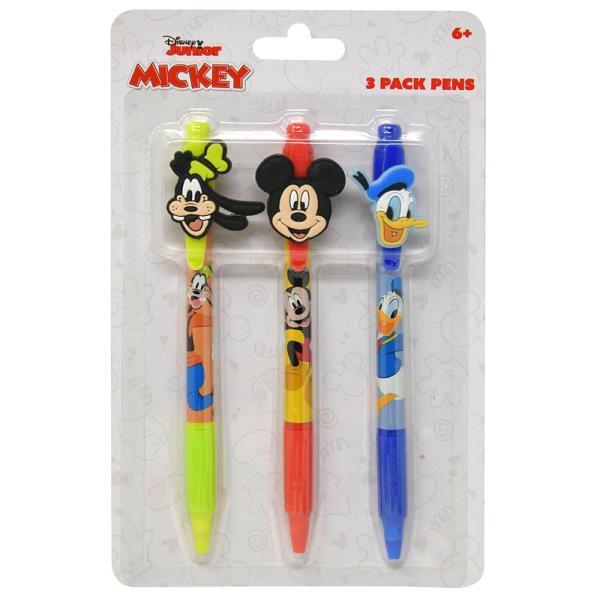 MICKEY 3PK PENS WITH RUBBER CHARACTER CLIP ON CARD