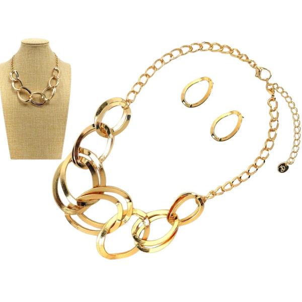 OVAL SHAPE W CHAIN NECKLACE EARRING SET