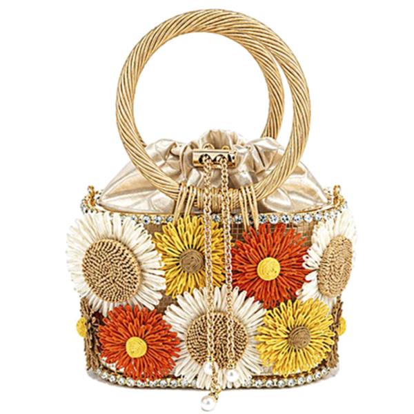 SUNFLOWER DECORATED DESIGN DRAWSTRING HANDLE EVENING BAG