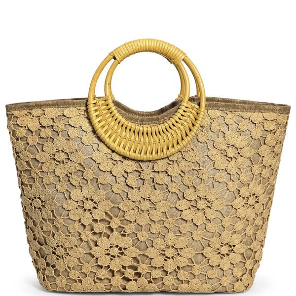 FLORAL PATTERN DESIGN ROUNDED HANDLE TOTE BAG