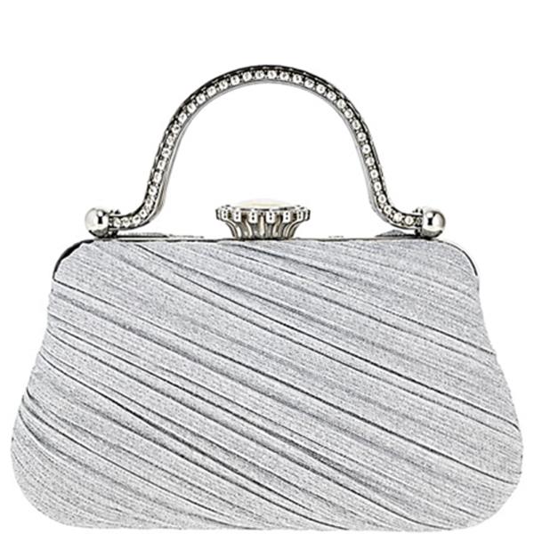 EMBELLISHED RHINESTONE PLEATED HANDLE EVENING CLUTCH BAG