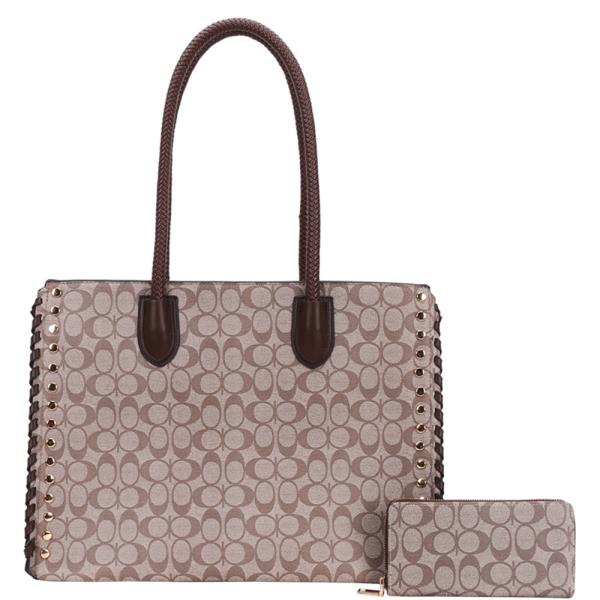 MONOGRAM STUD DETAIL TOTE BAG WALLET SET