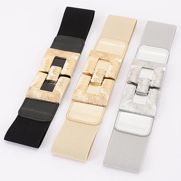 VEGAN LEATHER METAL BUCKLE ELASTIC BELT