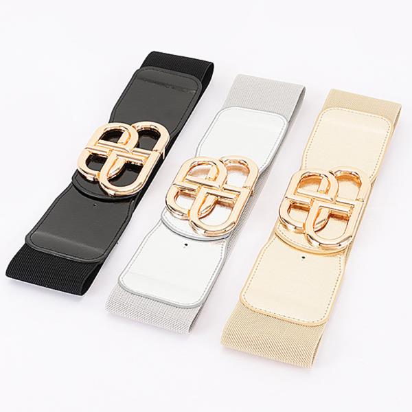 VEGAN LEATHER METAL BUCKLE ELASTIC BELT