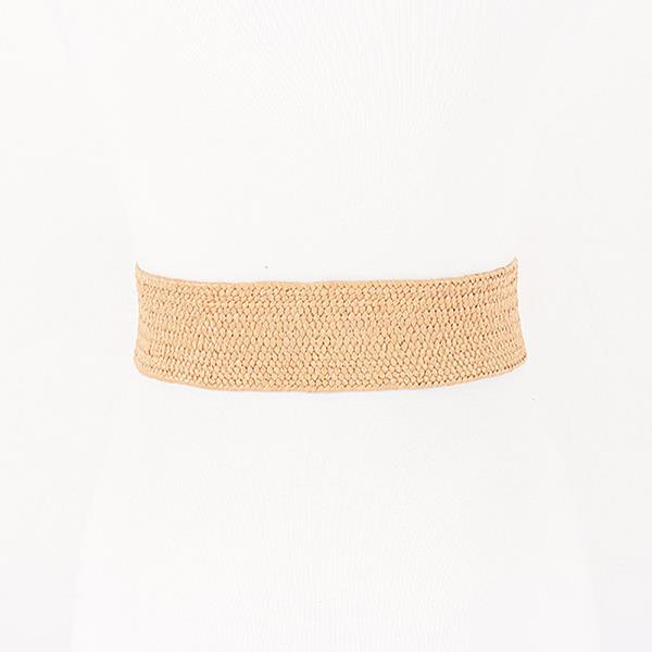 FAUX STRAW BIG FLOWER METAL BUCKLE ELASTIC BELT