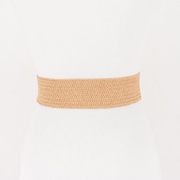 FAUX STRAW BIG METAL BUCKLE ELASTIC BELT