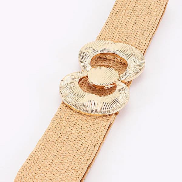 FAUX STRAW BIG METAL BUCKLE ELASTIC BELT
