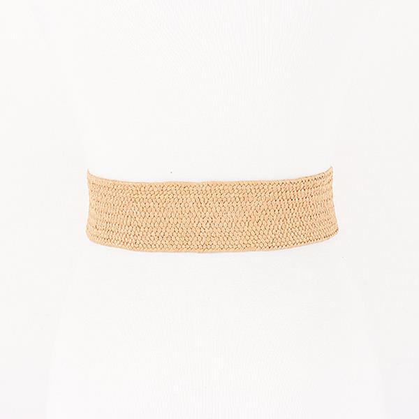 FAUX STRAW BIG FLOWER METAL BUCKLE ELASTIC BELT
