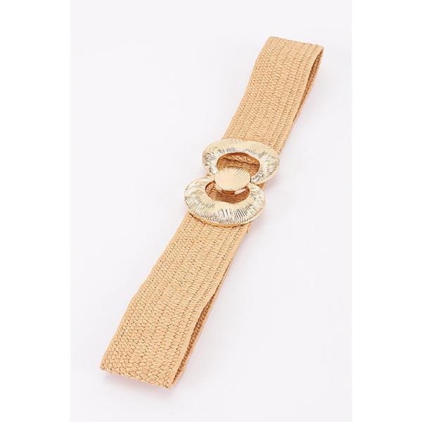 FAUX STRAW BIG METAL BUCKLE ELASTIC PLUS SIZE BELT