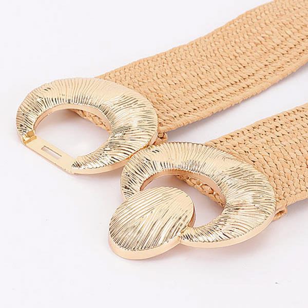 FAUX STRAW BIG METAL BUCKLE ELASTIC PLUS SIZE BELT