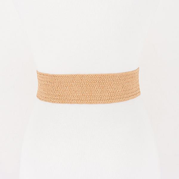 FAUX STRAW BIG METAL BUCKLE ELASTIC PLUS SIZE BELT