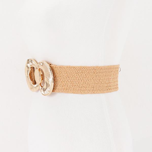 FAUX STRAW BIG METAL BUCKLE ELASTIC PLUS SIZE BELT
