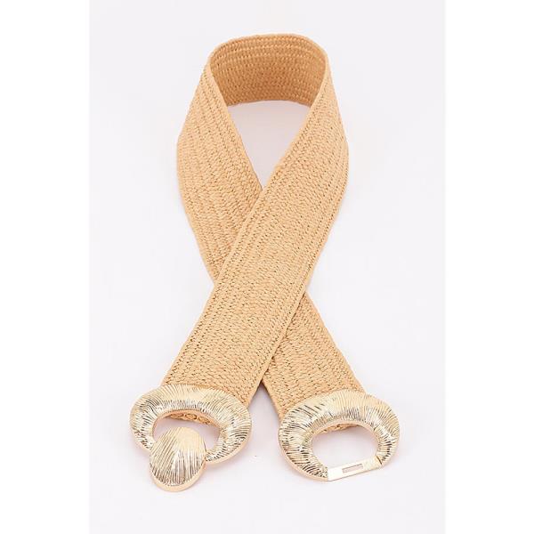 FAUX STRAW BIG METAL BUCKLE ELASTIC PLUS SIZE BELT