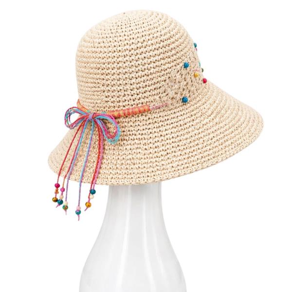 STRAW MULTI BEAD WIDE BRIM SUN HAT