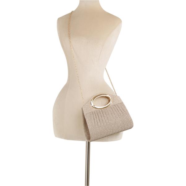 PLEATED METAL HANDLE CLUTCH EVENING BAG
