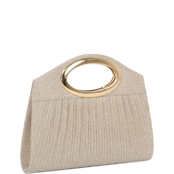PLEATED METAL HANDLE CLUTCH EVENING BAG