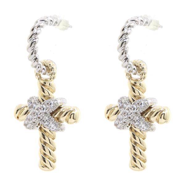 CZ 14K GOLD PLATED CROSS EARRING