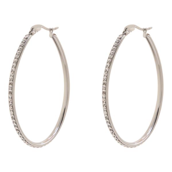 STAINLESS STEEL RHINESTONE HOOP EARRINGS