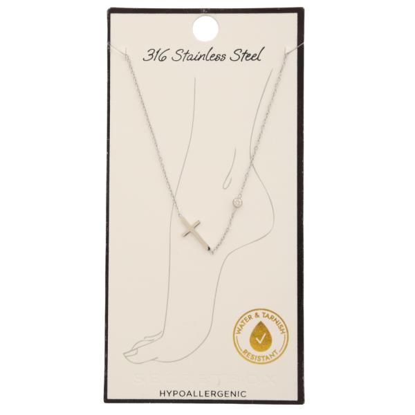 SECRET BOX STAINLESS STEEL CROSS ANKLET