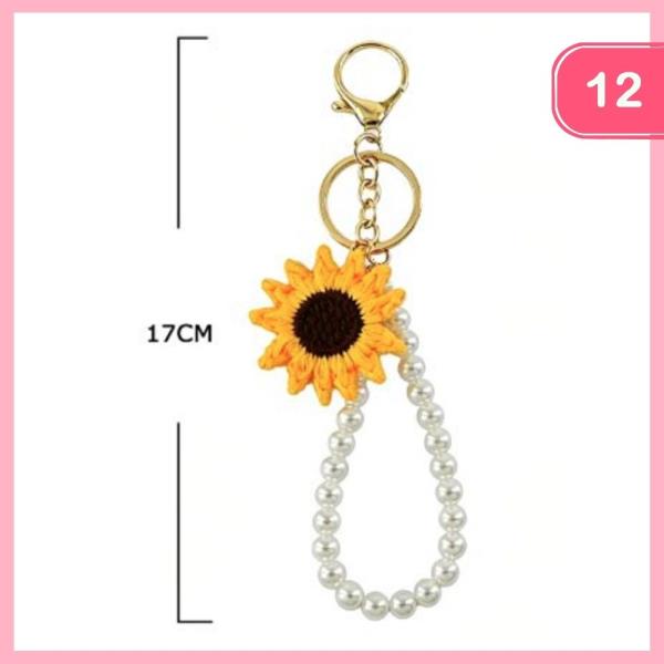 SUNFLOWER CROCHET PEARL KEYCHAIN (12 UNITS)