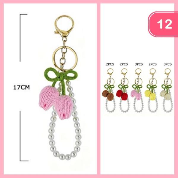 PEARL CROCHET FLOWER KEYCHAIN (12 UNITS)