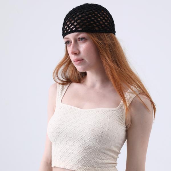 VINTAGE HOLLOW OUT CROCHET MESH BEANIE RETRO KNIT HEAD WRAP
